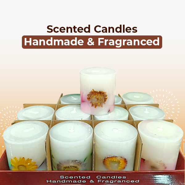 Real Flower Piller Candle (3*2.7 Inch) (12 Piece Box)